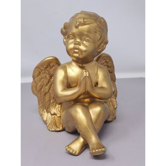 Vintage 1989 Scioto Gold-Tone Praying Cherub Angel‎ Figurine With Wings - Picture 1 of 13